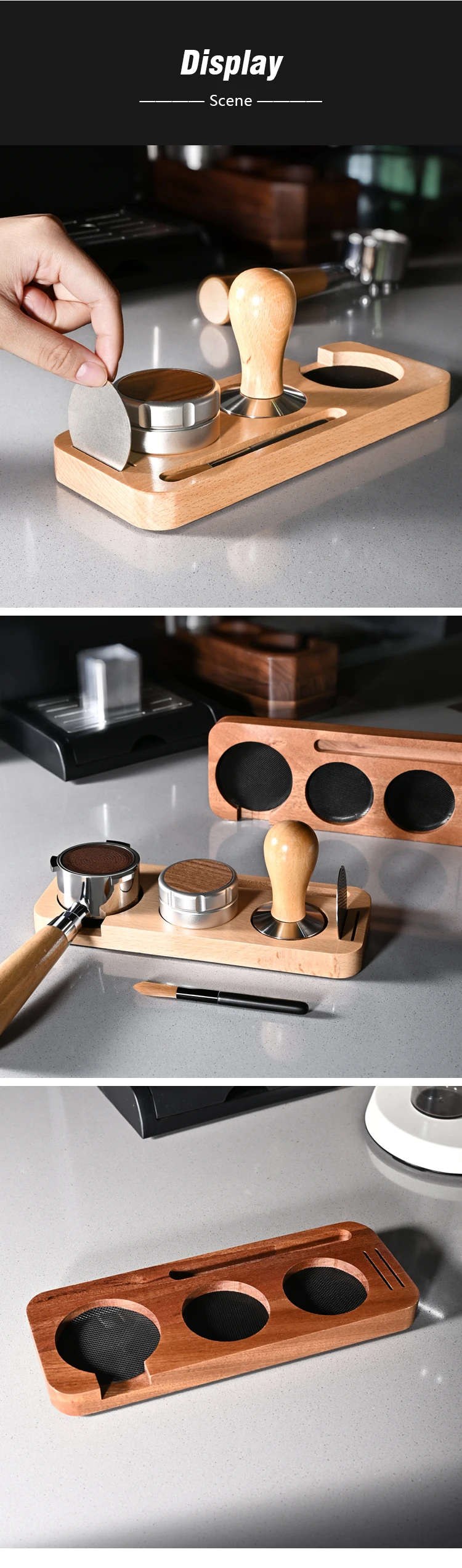 Kaffee-Tamper-Matte Ständer Siebträgerhalter Sapelert Basisgestell aus Walnussholz für 51MM 54MM 58MM Espresso-Zubehör Barista – Detail 14