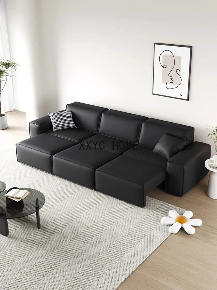 Leather Sofa Bed Living Room Italian Minimalist Large and Small Apartment Type Big Black Cow Electric Sofa Retractable