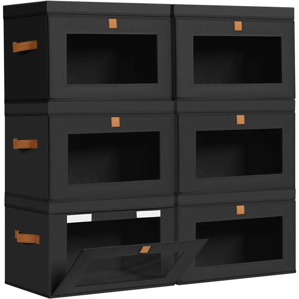 

Storage Bins with Lids - 6 Pack Large Fabric Closet Organizer with Window & Handles, Collapsible Decorative Storage Boxes for Sh