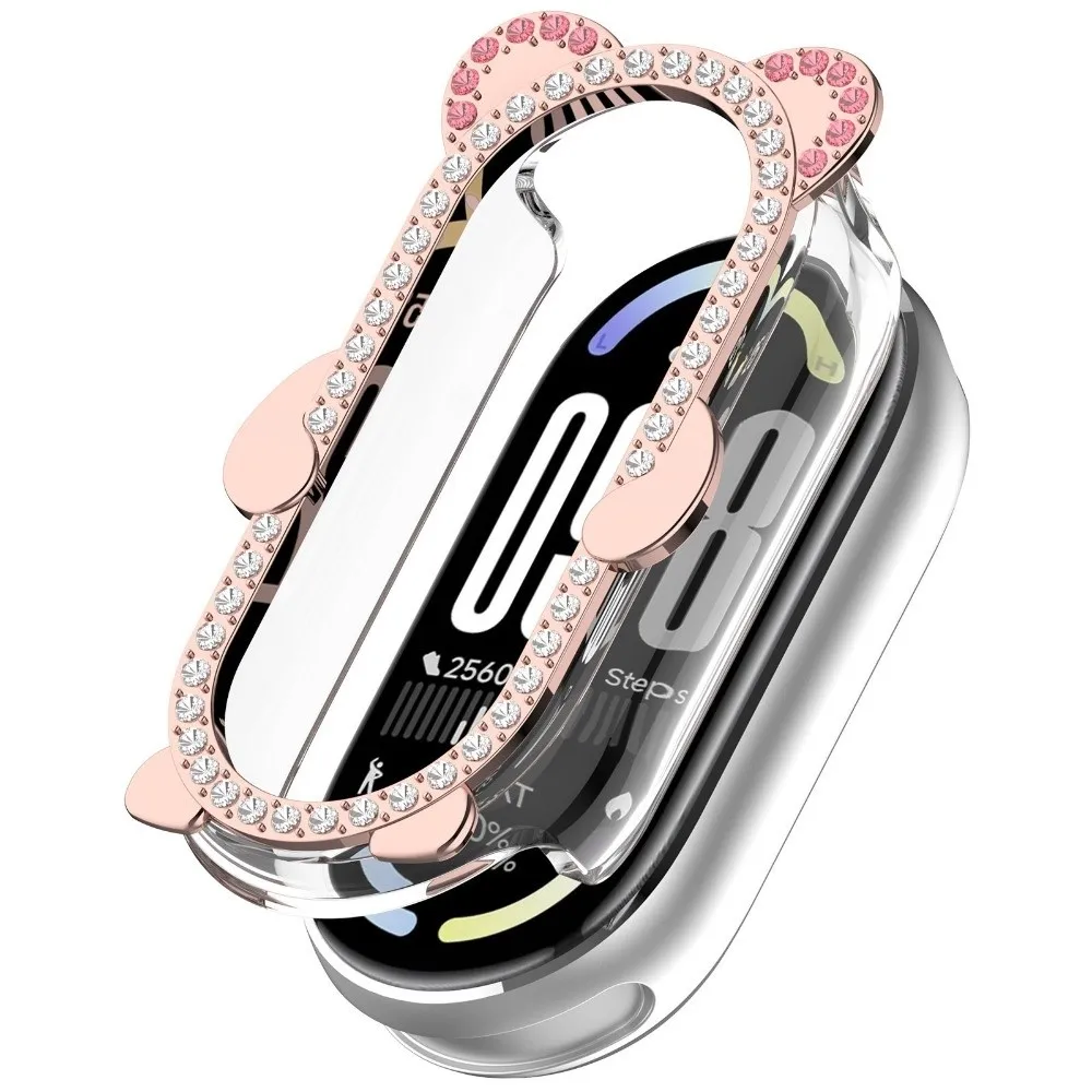 Diamond PC Protective Case Anti-Scratch Bling Decorative Watch Bumper Hollow Cute Bear Cover Shell for Xiaomi Band 10
