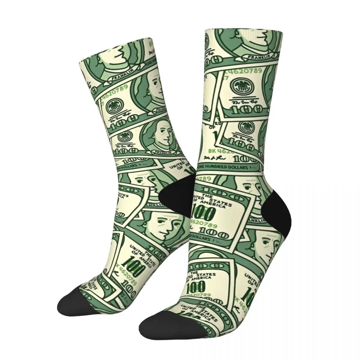 Female 100 Dollar Bill Socks Cotton Funny Happy Socks Hip Hop Product Middle TubeStockings Amazing Gift