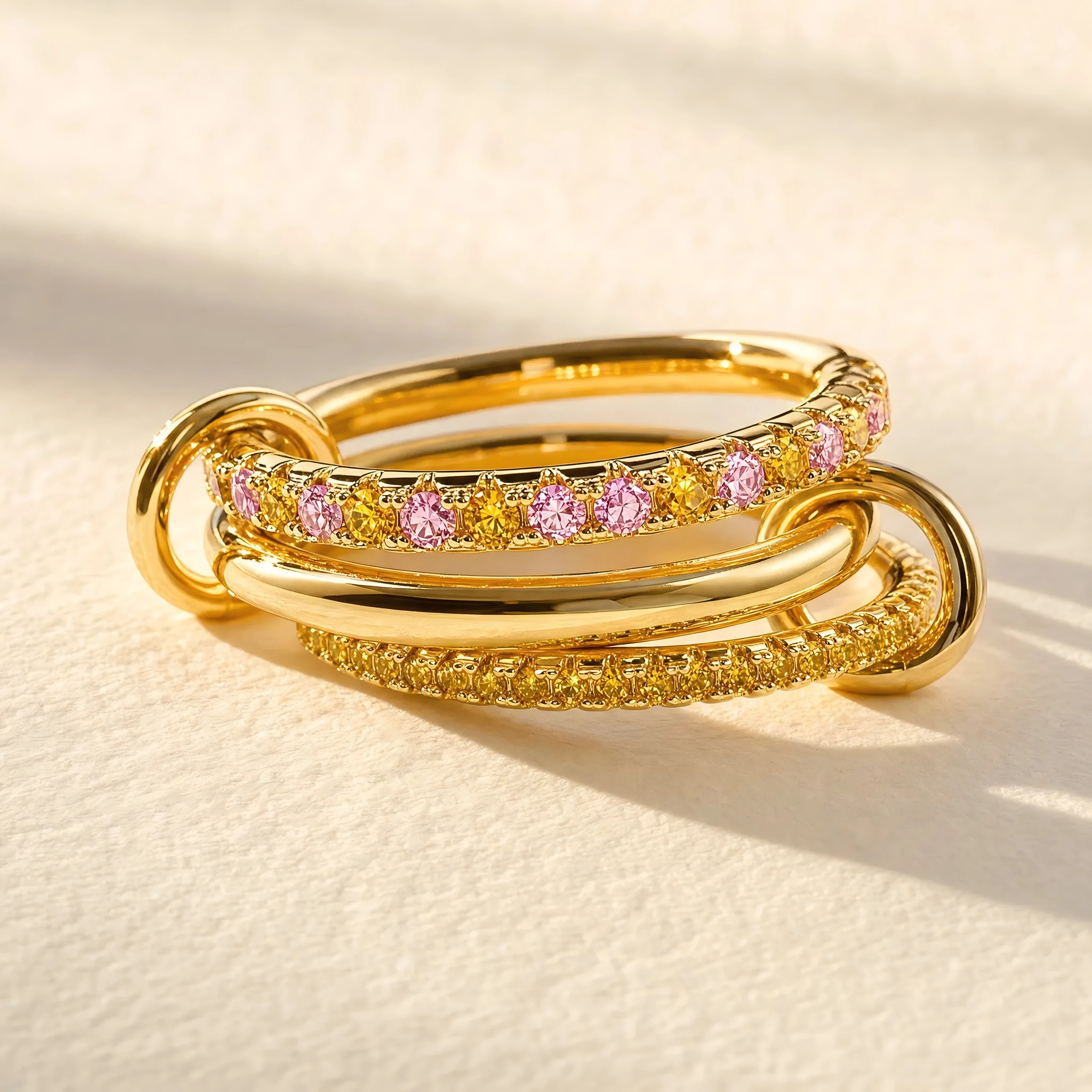 

Colorful Zircon Stainless Steel Multilayer Stackable Rings for Women 18K Gold Plated Connecting Ring Fashion Jewelry Gifts