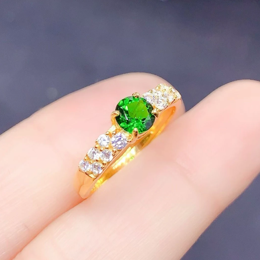 

Forest Green Natural Diopside Ring with Certificate Pure 925 Silver Ring Genuine Russian Diopside Jewelry with Certificate