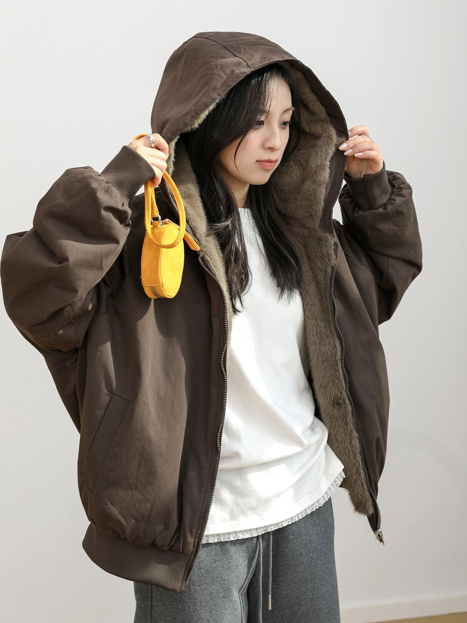 

Tee-wood Socie Winter New Retro Thiened Loose Warmth Double-sided Wearable Eco-friendly Coat Cotton Jaet Outerwear