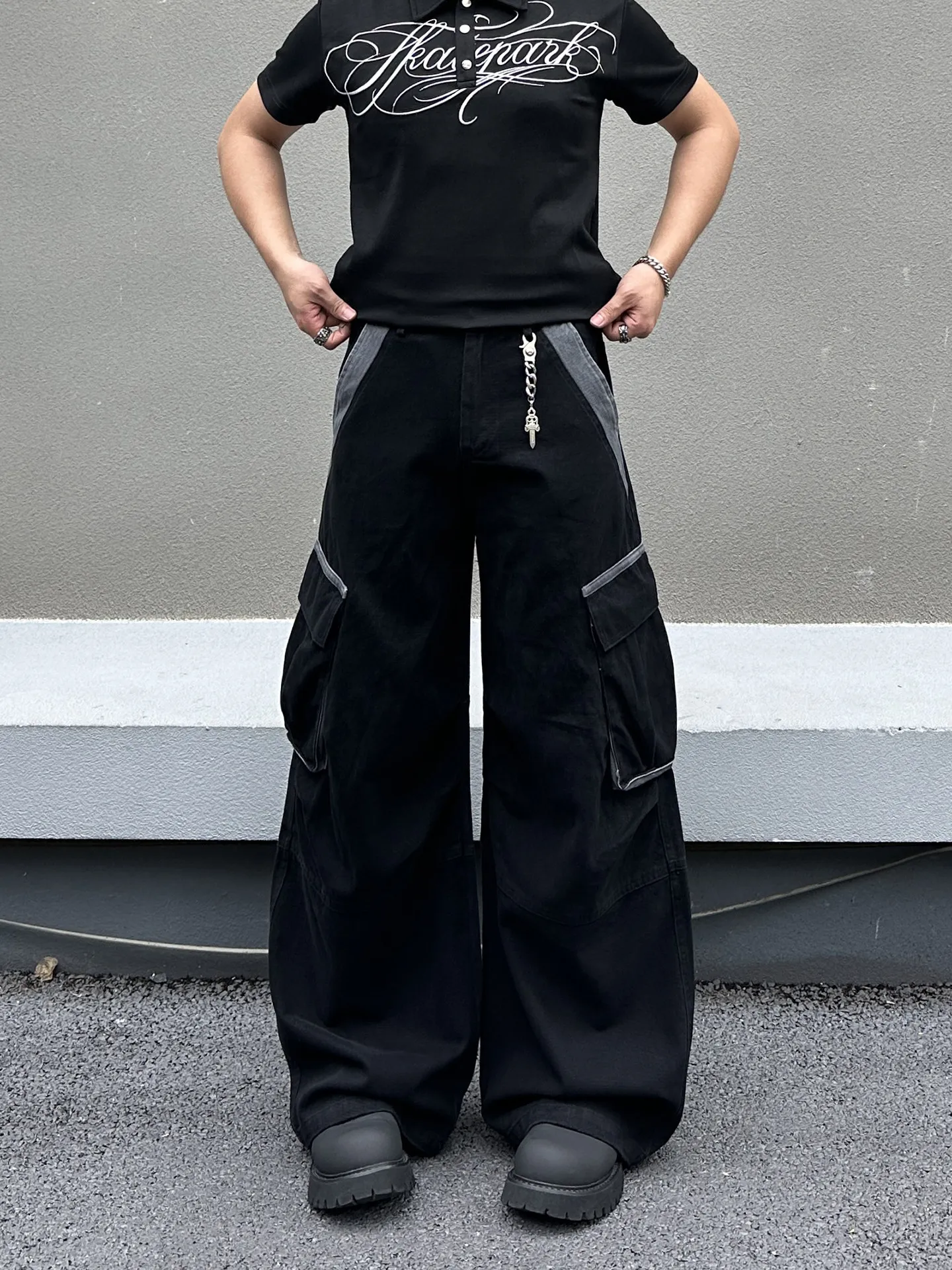 American Style Heavyweight Pleated Cargo Work Pants Men's Street Style Loose Casual Small Wide Leg Knife Pants