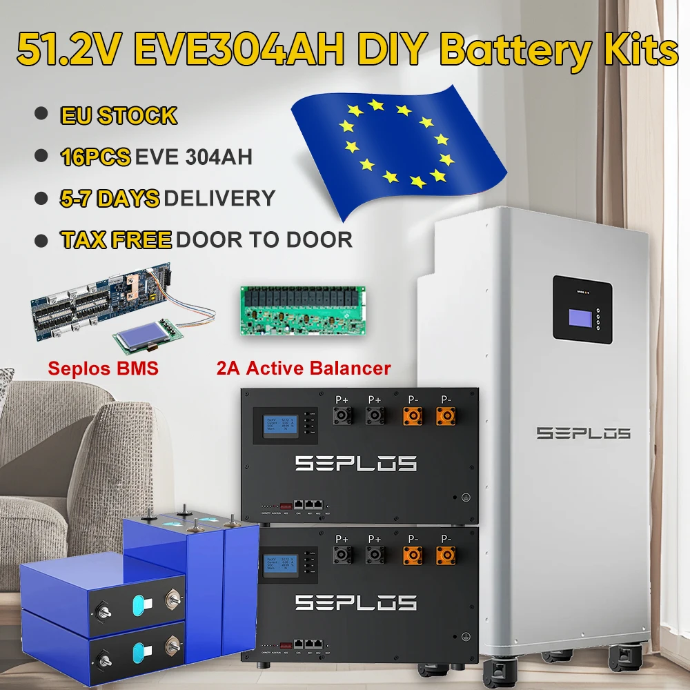 Poland 3.0 Seplos Battery Kits 15.5KWH EVE304 Grade A+ 2A Active Balancer CAN RS485 Rechargeable Battery Solar Tax Free