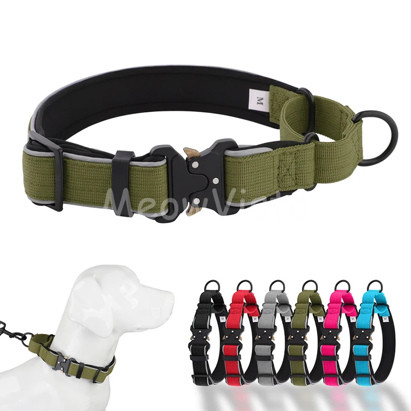 Reflective Large Dog Tactical Collar Heavy Duty Cobra Buckle Anti-pull Adjustable Padded Nylon Training Collar for Border Collie