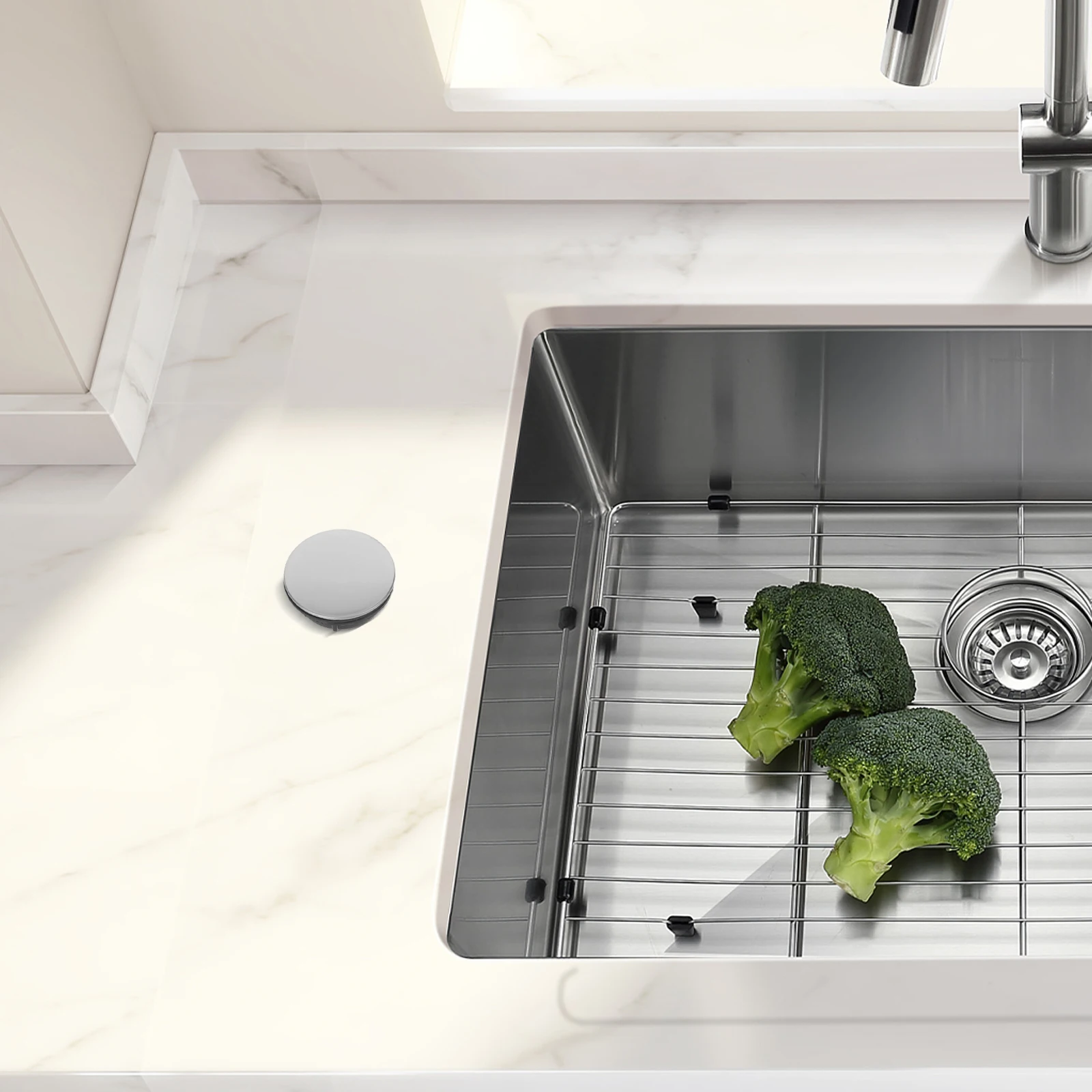

2 Pcs Sink Hole Cover Kitchen Accessories Stainless Steel Durable PP Leak Proof Standard Size Most Households Clean Tidy Faucet