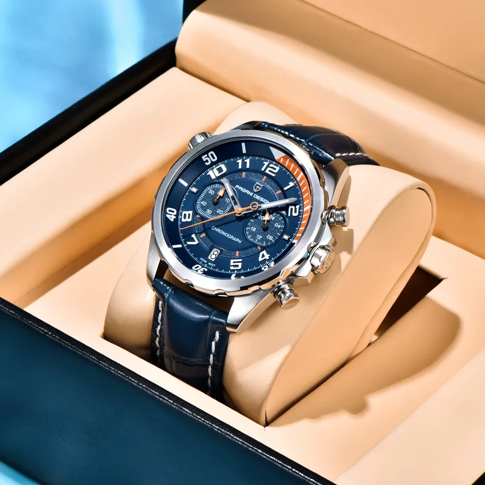 PAGANI DESIGN ساعات 2025 جديد قوي مضيئة فاخرة كوارتز ساعة رجالية ساعة جلدية أنيقة للرجال الياقوت الزجاج كرونوغراف #2