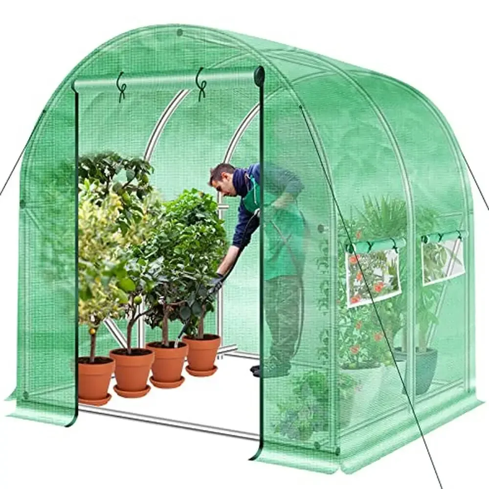 

Portable Tunnel Walk-in Greenhouse 6.6' x 6.6' x 6.6' Unhindered Zipper Door 4 Screen Ventilation Easy Assembly Durable Design