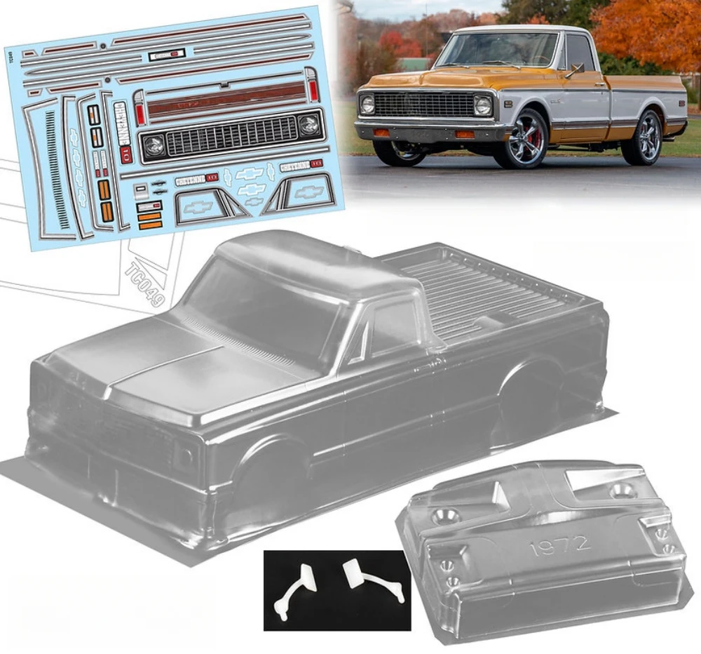 

Чистое тело Lexan TC049 1/10 1972 Chevy C10 Cheyenne Корпус 190 мм rc. Колесная база 257 мм. Tamiya tt01 tt02. Kyosho fazer mk2