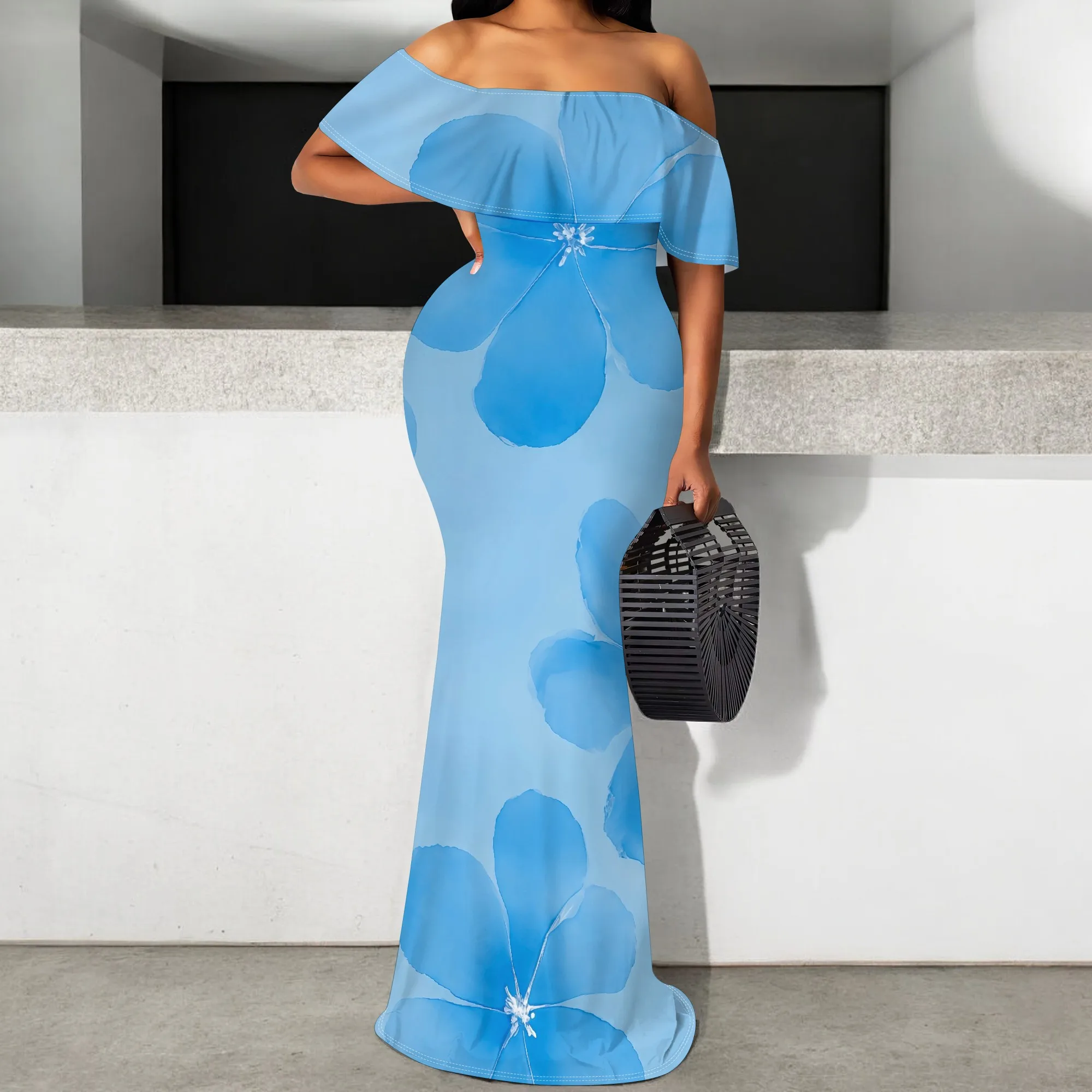 

Summer Off-Shoulder Blue Floral Dress | Sexy Elegant Design | S-3XL Plus Size Women’s Clothing | Vacation, Party, Beach Wear