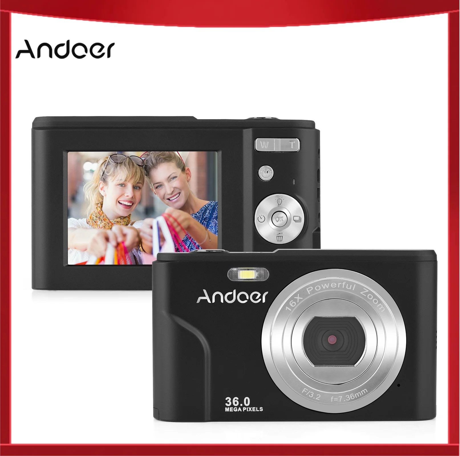 

Цифровая камера 48 МП, 1080P, 2,4-дюймовый IPS-экран, 16-кратный зум, автоспуск, расширенная память 128 ГБ, распознавание лиц, защита от дрожания изображения