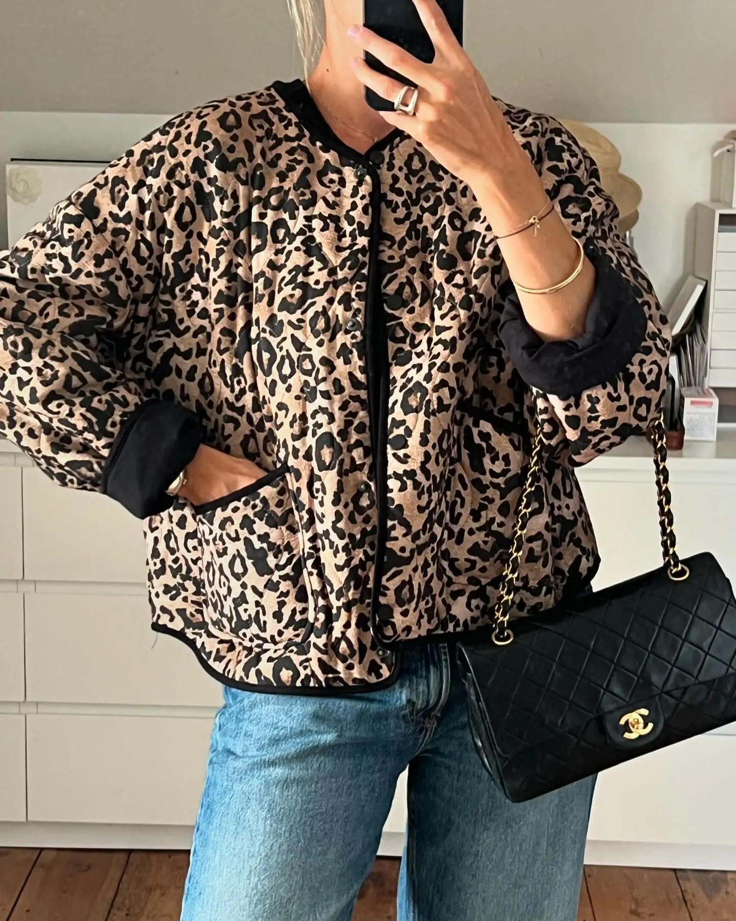 TRAF Leopard Print Quilted Jacket Women Snap Button Casual Jackets for Women Autumn New in Outerwears Long Sleeve Women\'s Jacket