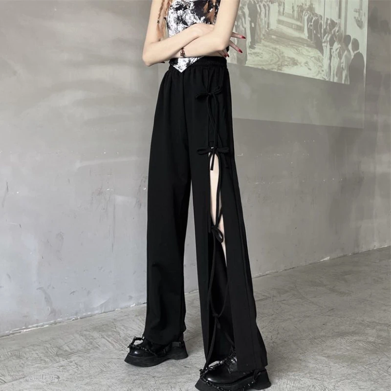 Asymmetrical Pants Women Bandage Design Pure Daily Streetwear Personality Summer Trousers Harajuku Ladies Casual Chic All-match