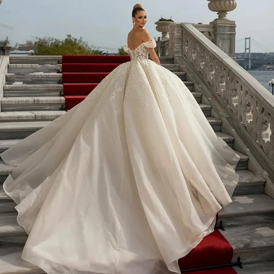 2025 elegante vestido De novia De lentejuelas con hombros descubiertos Apliques De encaje vestido De baile Vestidos De novia Vestidos De novia personalizados