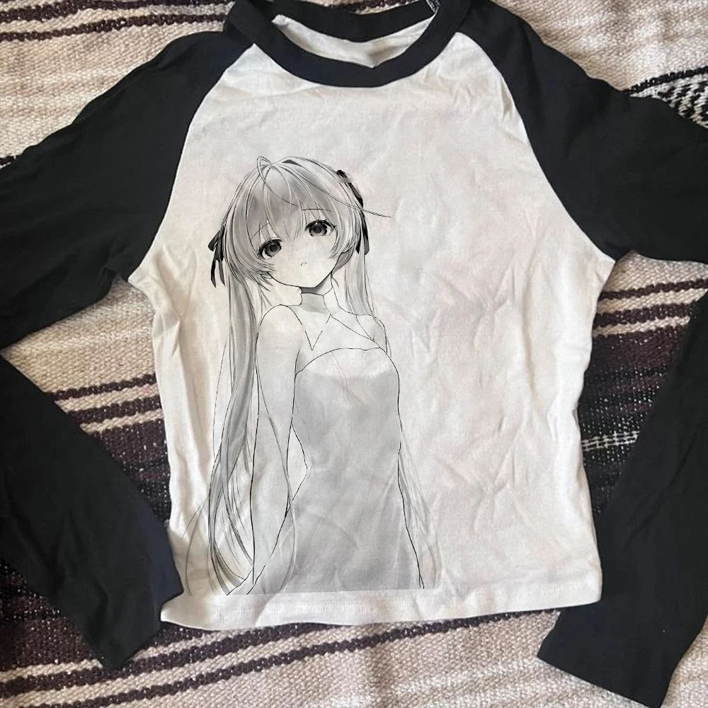Aesthetic Harajuku letter print pattern crop top street wear 2000s Y2K style punk gothic retro taste long sleeved T-shirt Emo gi