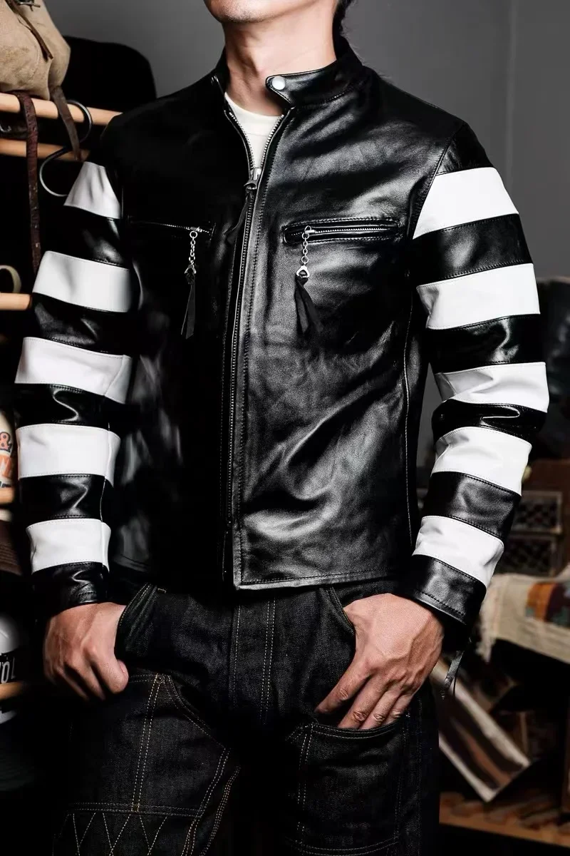 LNY!Wholesales.2024 new Asian size oil horsehide coat.Men slim fit biker real leather jacket.Classic J100 Rider leather cloth