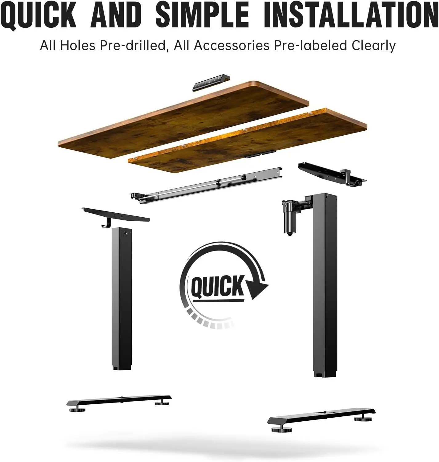 Electric Standing Desk 47.2 Inch,Height Adjustable Sit Stand Up,Cable Clip,Wood Desktop,Work Home Office Computer PC Table,Brown