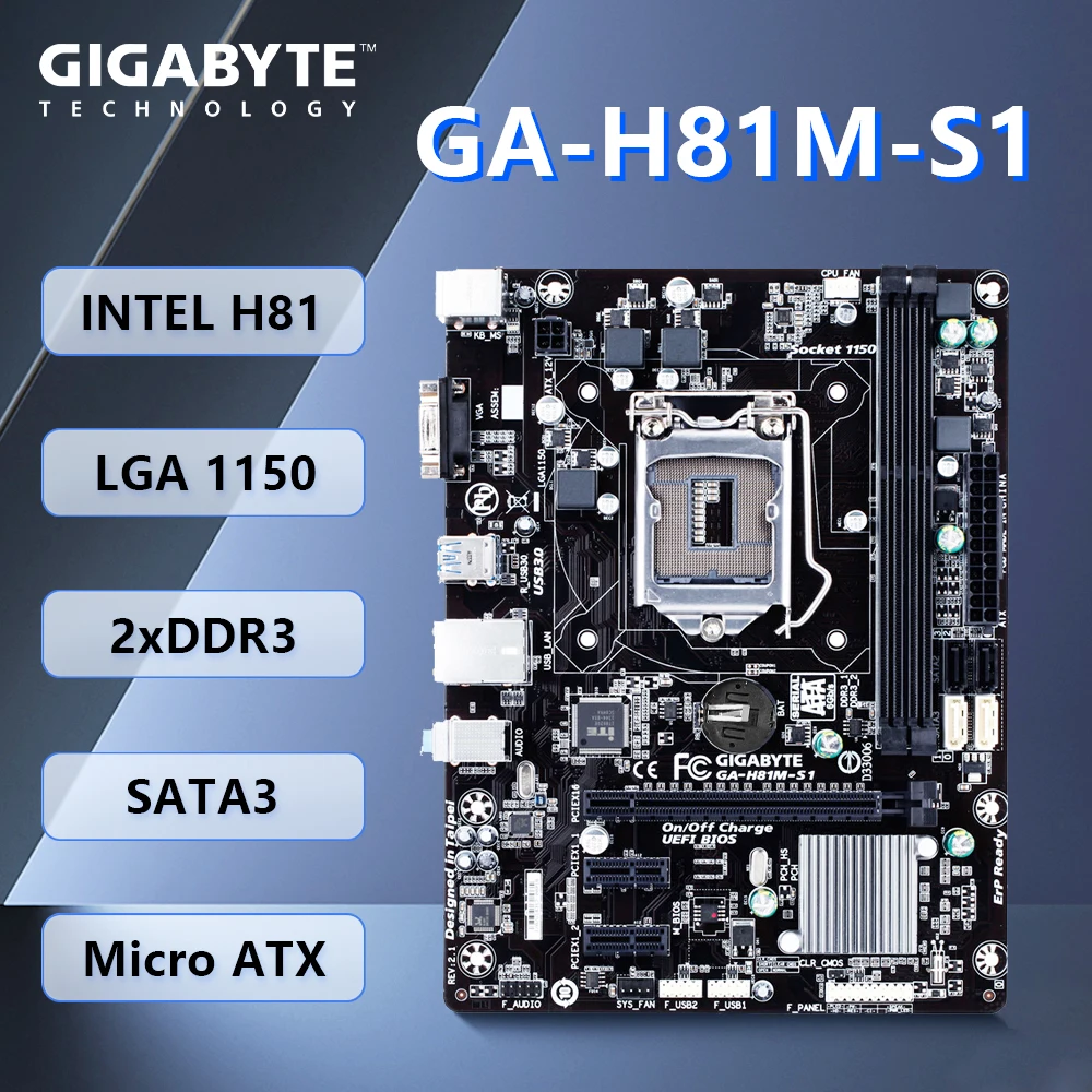 

Used For GA-H81M-S1 Desktop Motherboard H81 Socket LGA 1150 i3 i5 i7 DDR3 16G Micro-ATX UEFI BIOS Mainboard 100% Tested.