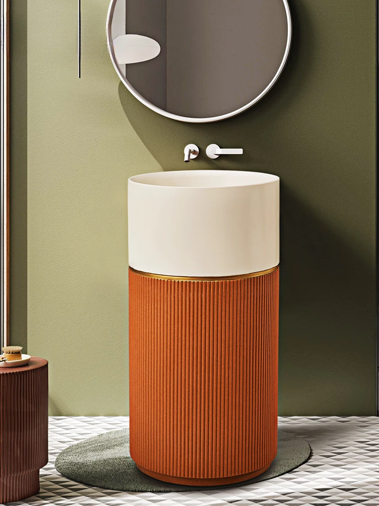 Lavabo verticale cilindrico, bagno, lavabo a colonna d'arte personalizzato, lavabo a pavimento integrato, lavabo