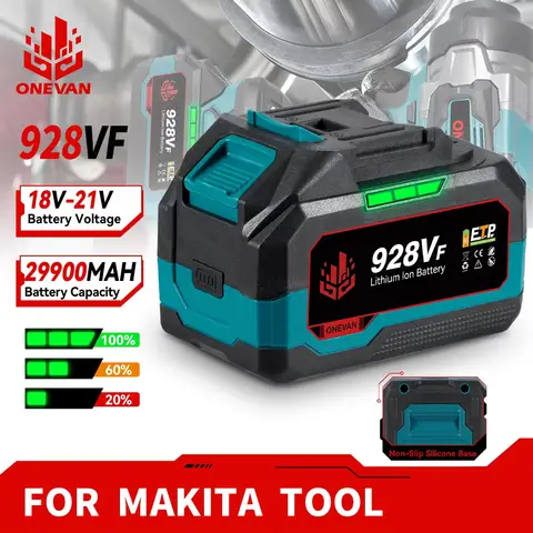 ONEVAN 충전식 리튬 배터리, 마키타 18V 전동 공구용 용량 표시기, 21V, 928VF, 29900mAh, 588VF, 22900mAh ONEVAN 충전식 리튬 배터리, 마키타 18V 전동 공구용 용량 표시기, 21V, 928VF, 29900mAh, 588VF, 22900mAh