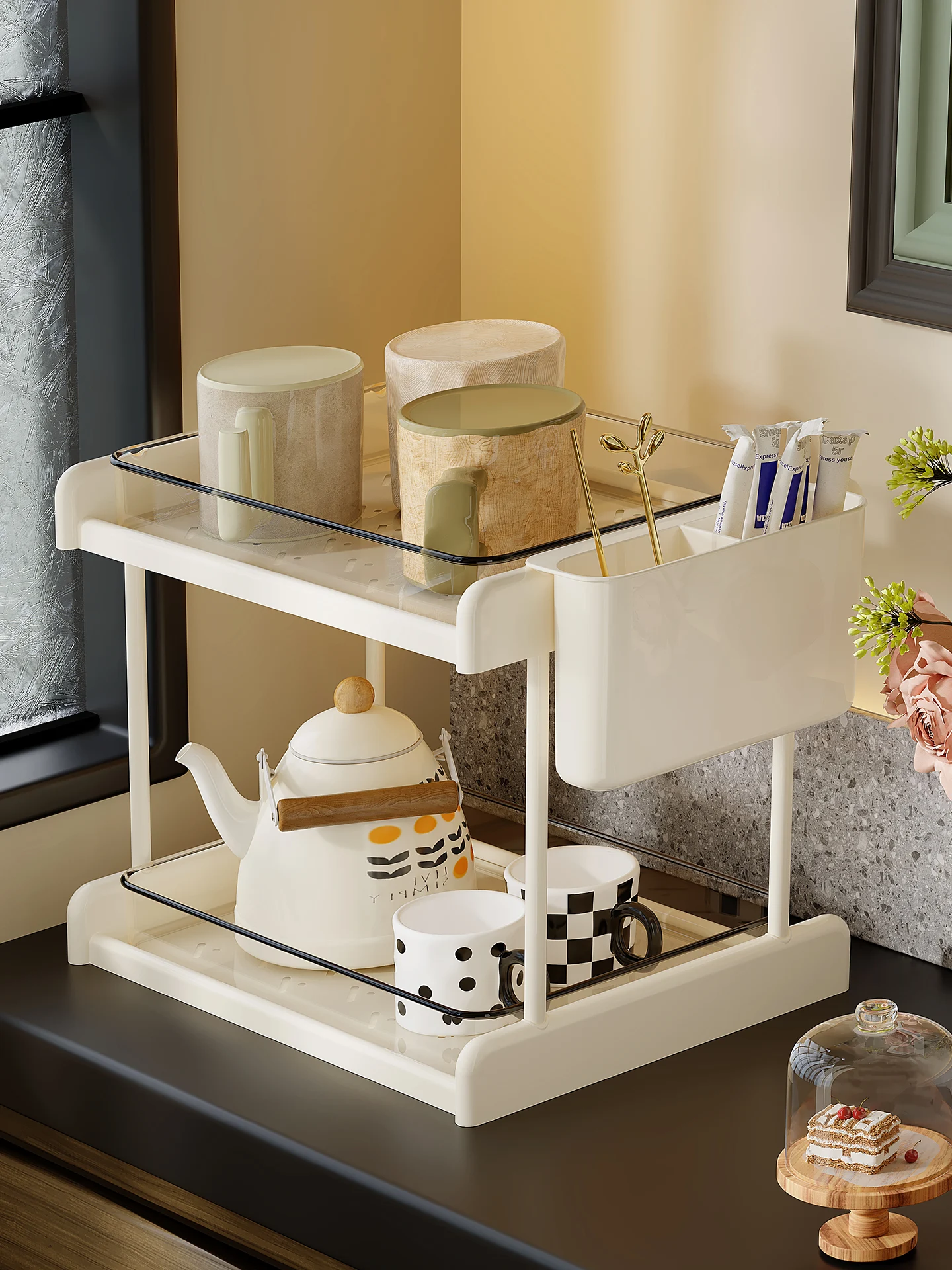 

Двухслойный держатель для чашки для домашнего использования, хранение чашек для воды, роскошная сливная чашка, эльф, настольный органайзер, подставка для чайного сервиза