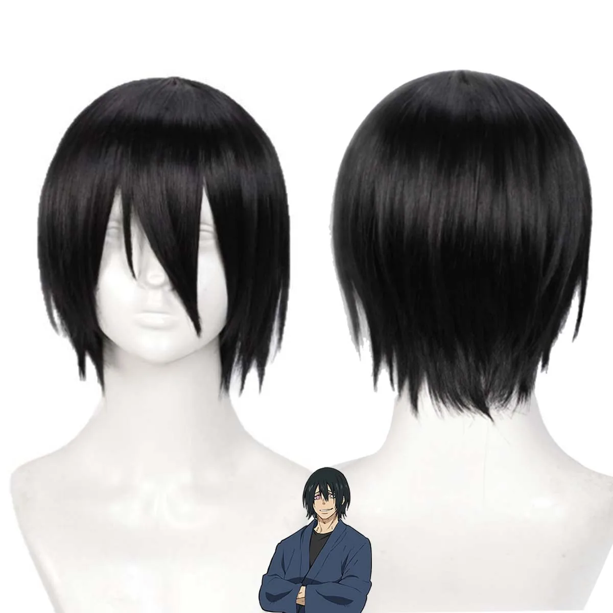 Men Cosplay Shinmon Benimaru Short Black Hair Wig