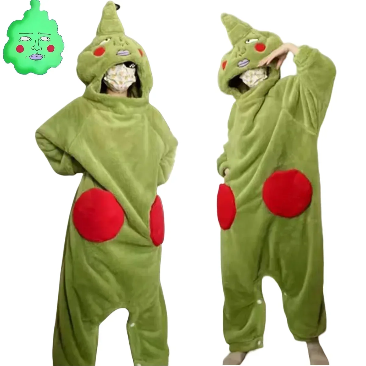 Anime Mob Psycho 100 Dimple Cosplay Costume Mobu Saiko Hyak Flannel Pajamas Green Jumpsuits Man Woman Kawaii Home Furnishings