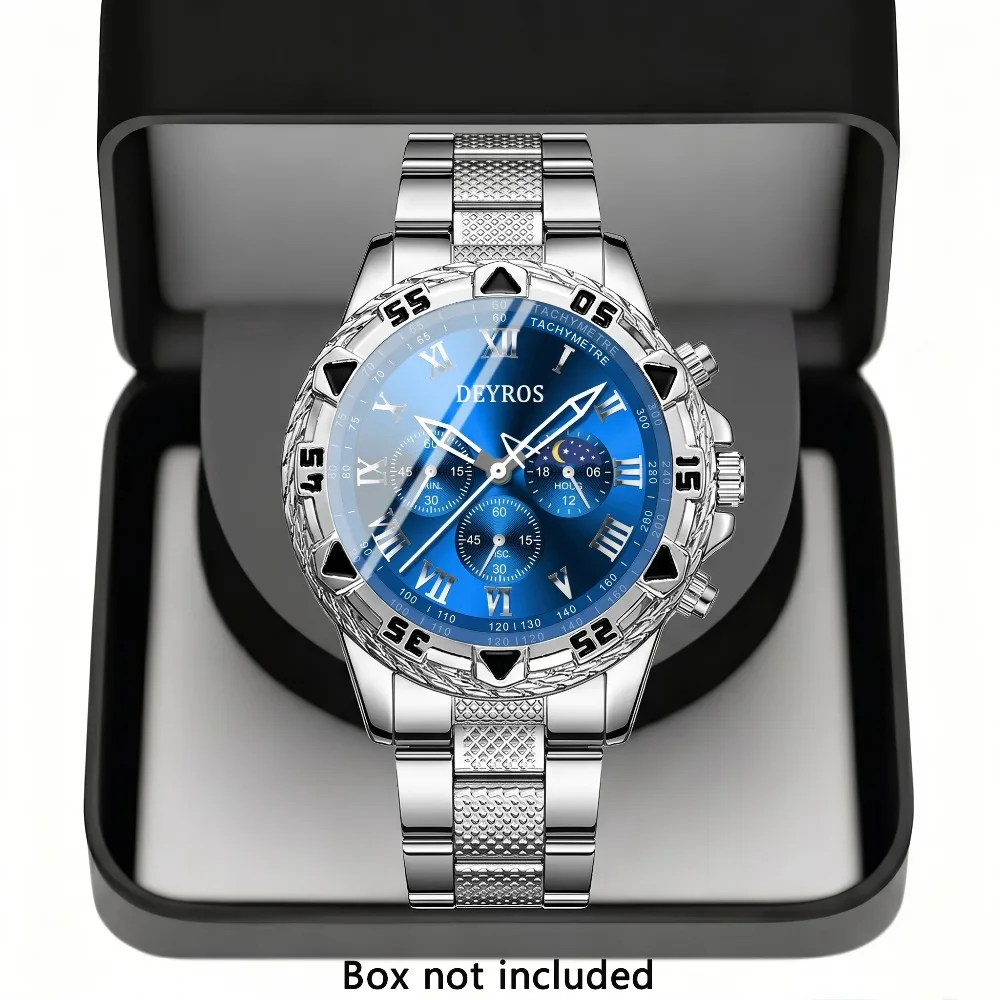 Luxury Stainless Steel Men Watch, Casual Quartz Wristwatch Ideal Gift for Men