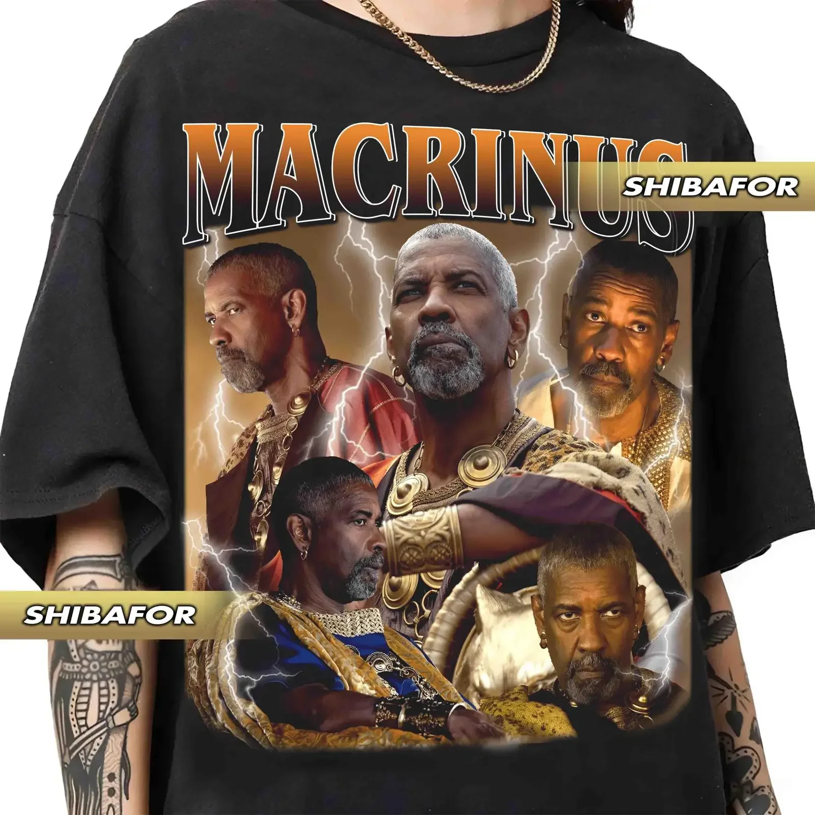 Denzel Washington as Macrinus Gladiator II Retro 90s style Vintage raptee T Shirt vintage Washed Breathable designer clothes