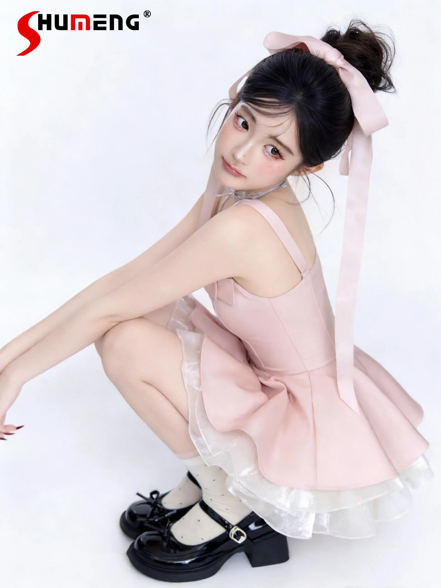 

2026 Summer High-end Luxury Socialite Princess Birthday Party Dress Sleeveless High Waist Sweet Pink Puffy Short Dress for Women
