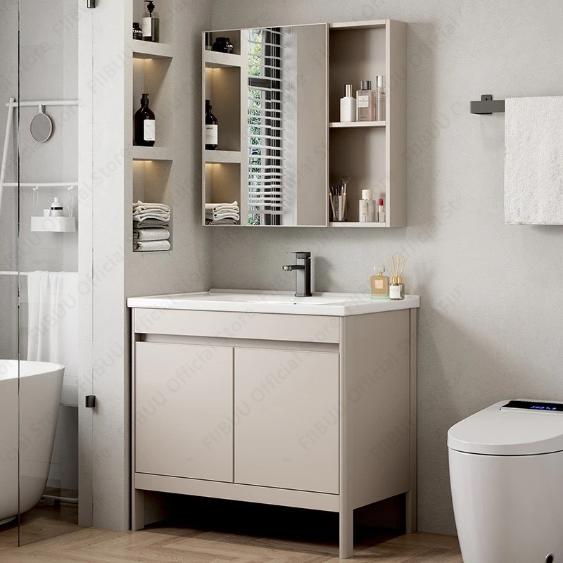 Multifunctional Bathroom Vanity Large Capacity Integrated  Washbasin Bathroom Vanity Cabinets Ceramic Sink Bathroom Furniture