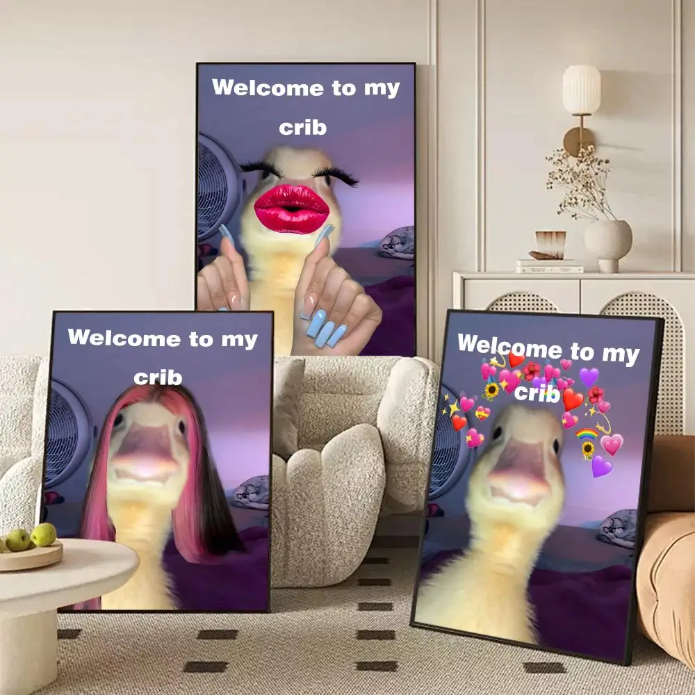 مرحبًا بكم في ملصق My Crib المضحك على شكل بطة، ملصق مساحة مثالي ذاتي اللصق لمكتب المسرح المنزلي، ديكور فني جداري، هدية رائعة