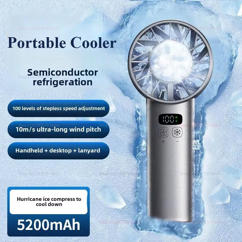 Ventilador portátil de mano de 5200mAh con pantalla LED refrigeración semiconductora 100 velocidades ventiladores frescos recargables por USB para exteriores