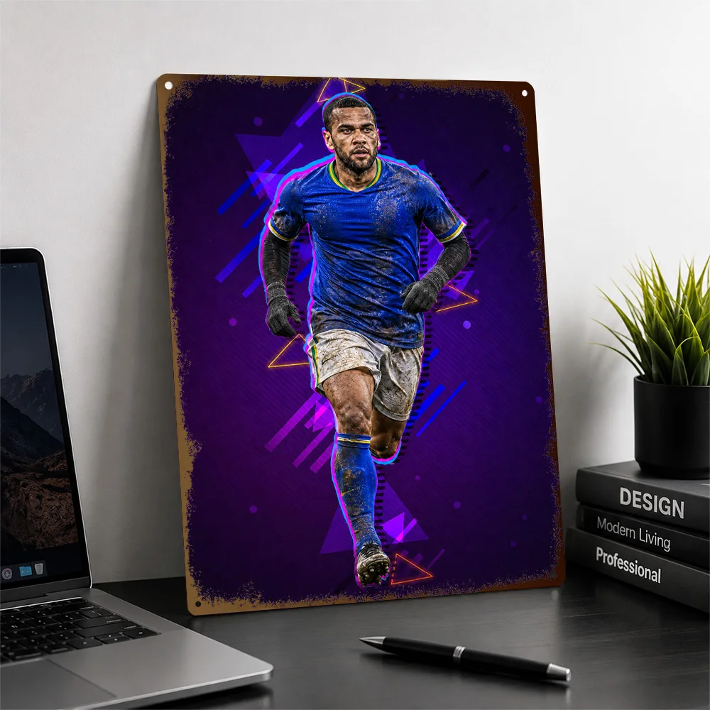 Dani Alves Football Textured Poster Personalized Aluminum Metal Sign Club Legacy Style Wall Art For Matchday Room And Home Gym