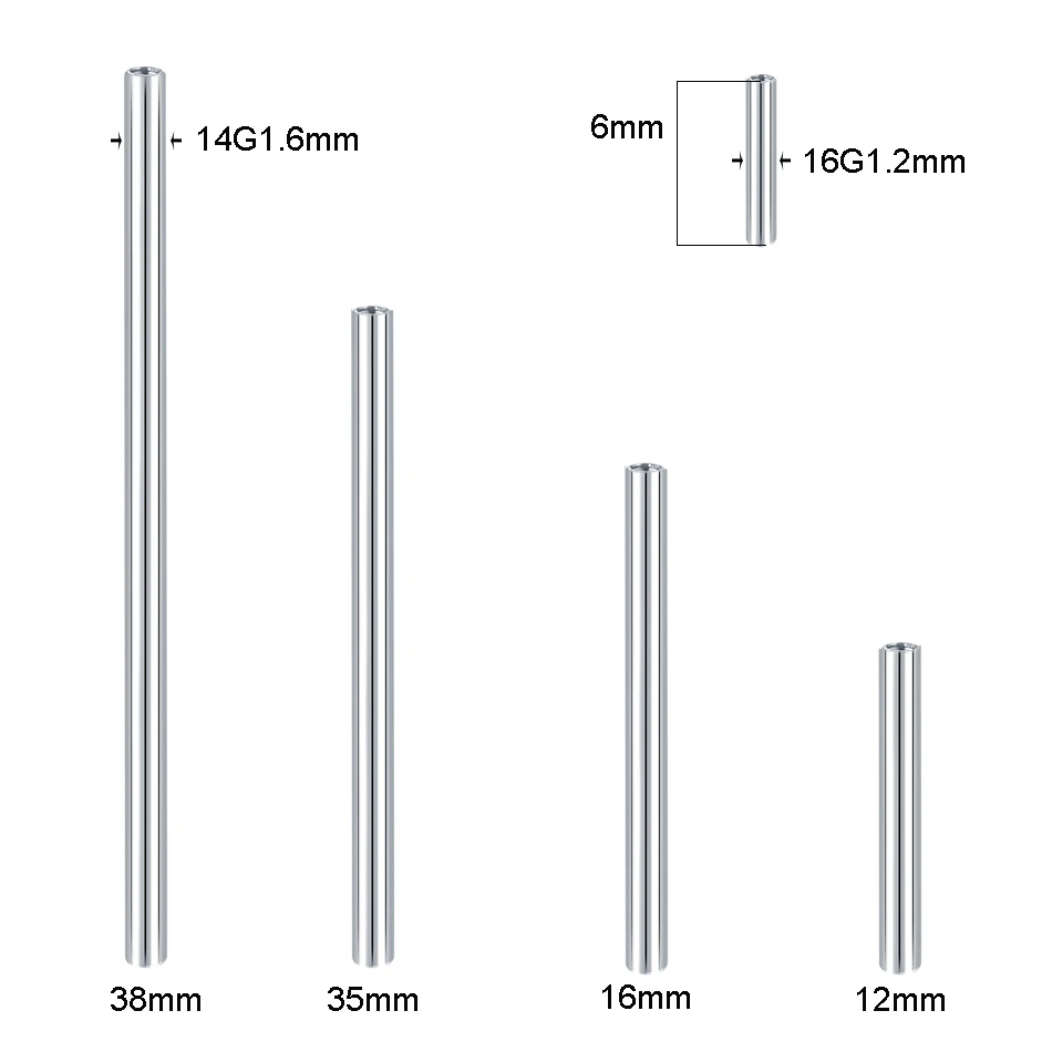 10PC 6-35mm Implant Grade Titanium Internally Threaded Push In Barbell Pins Replacement  Barbell Tongue Industrial Bar Pierc