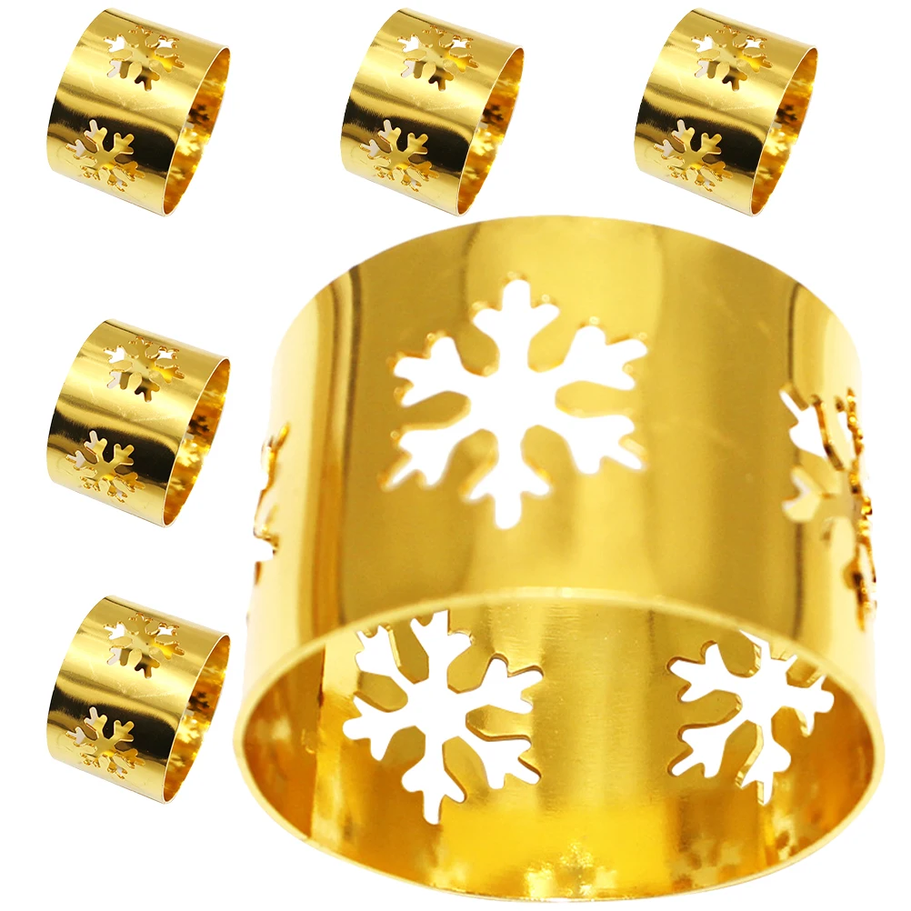 

6pcs Snowflake Napkin Rings Christmas Alloy Table Decorative Holiday Lightweight Festive Party Napkin Holders Buckles