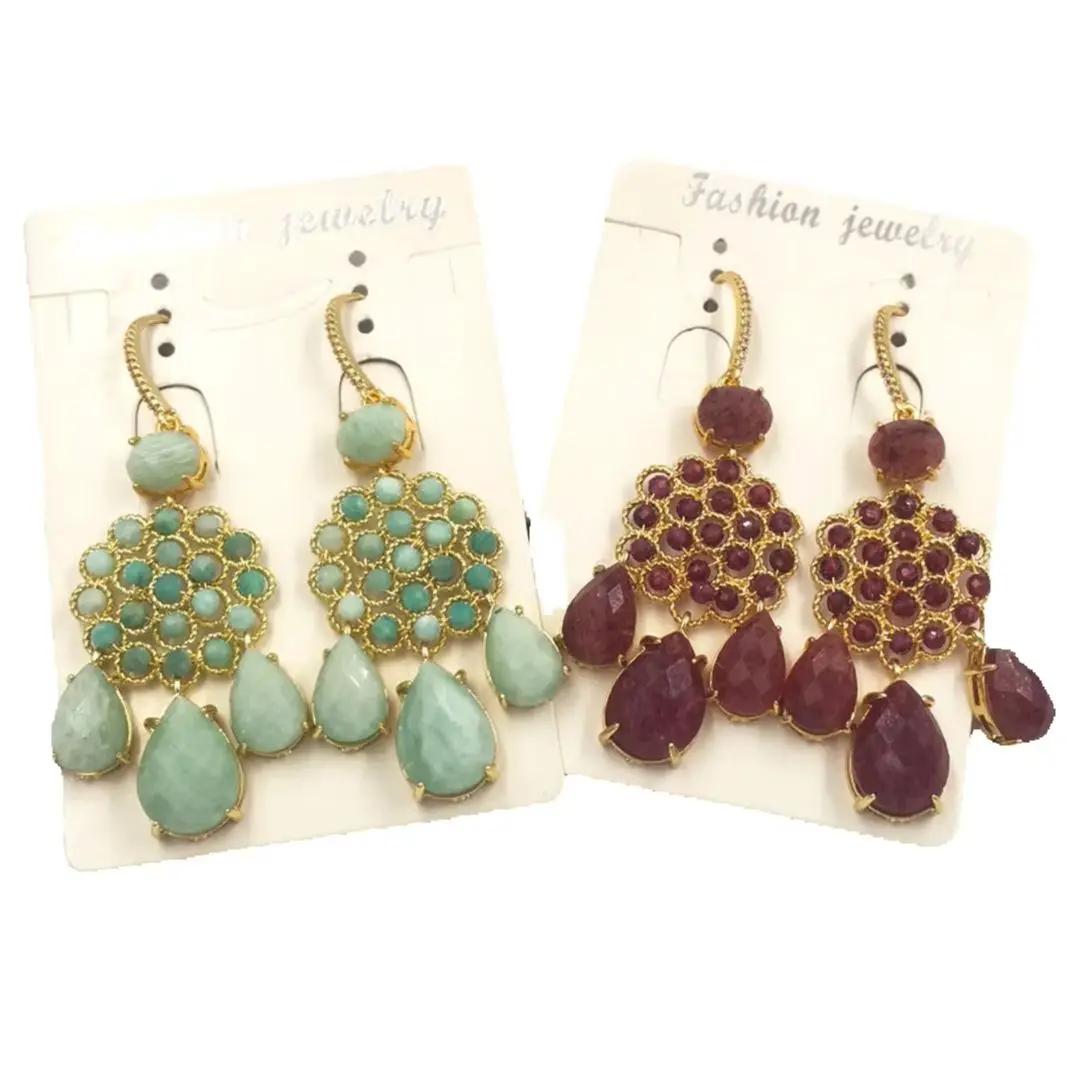 WKT-E712  WKT 2026 Retro ladies earrings natural gemstone hot  sale women exquisite earrings accessories gold-plate earrings