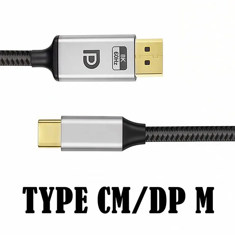 8K@60Hz Aluminum Shell Mesh Type-C Male to DP Male 1.4 Version Unidirectional Bidirectional Conversion HD Video Adapter Cable