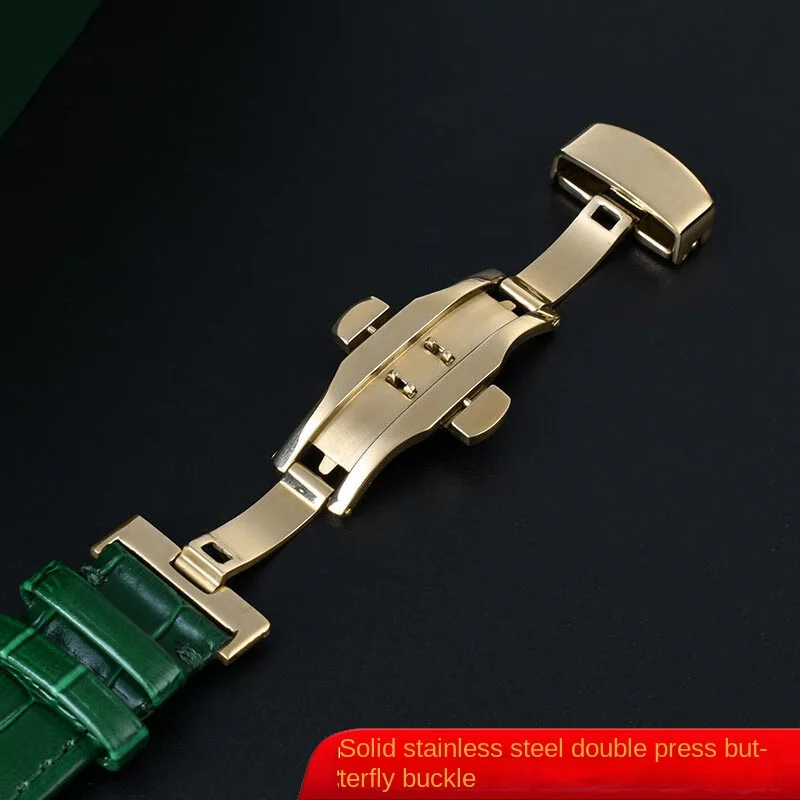 High Quality Bamboo Pattern soft cowhide watch Strap 16mm 18mm 20mm 22mm Men and women folding buckle green Waterproof watchband