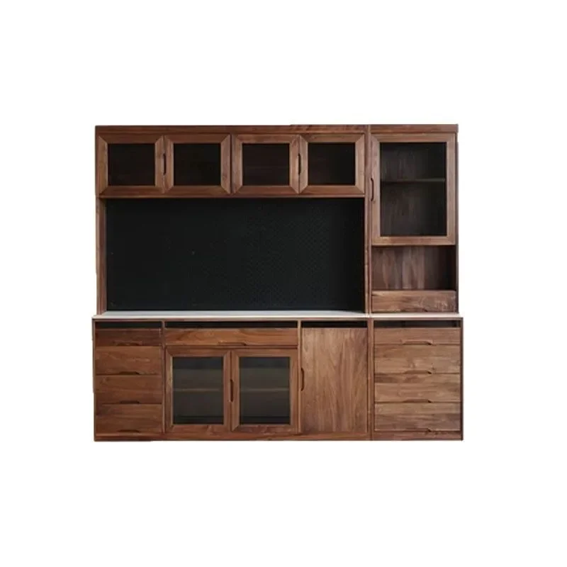 

Nordic black walnut side cabinet Home restaurant Wall high cabinet Modern simplicity