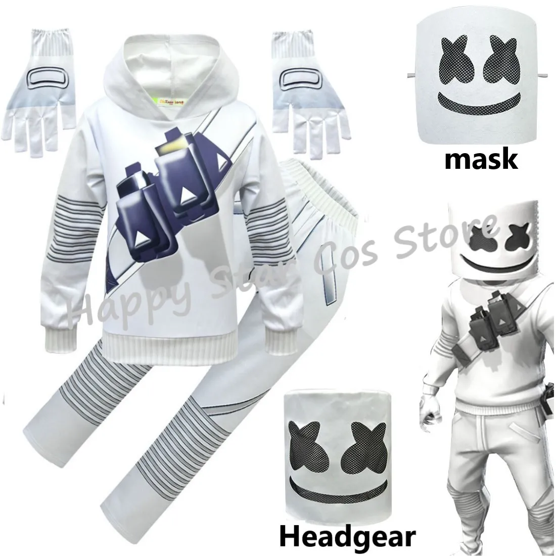 

Kids Electronic Sound Singer DJ Marshmello Fortnites Costume Girls Boys Hoodie pants set Halloween Christmas Cosplay Costume