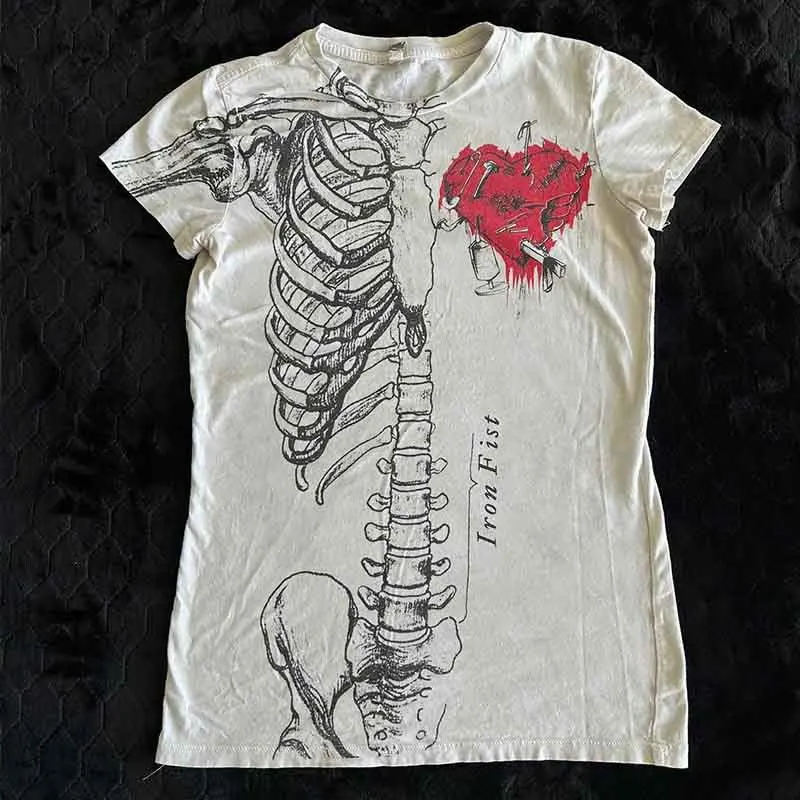 2000s Punk Skull print style Gothic Summer Harajuku women's dark Grunge Round neck slim fit top Retro style Streetwear T-shirts