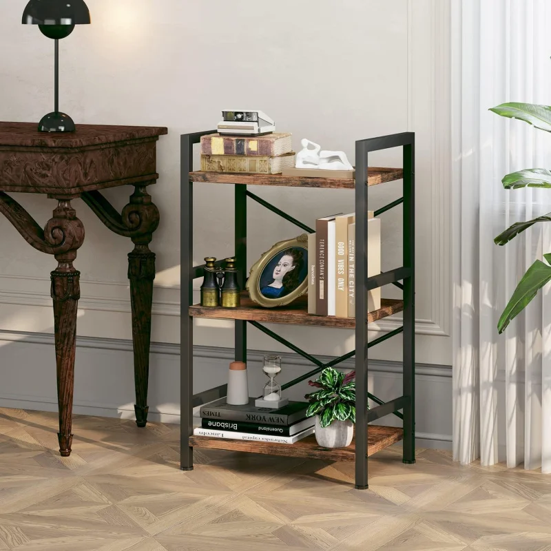 Scaffale per libri, libreria industriale a 3 livelli, libreria piccola in metallo, scaffale per libri rustico Etagere per soggiorno