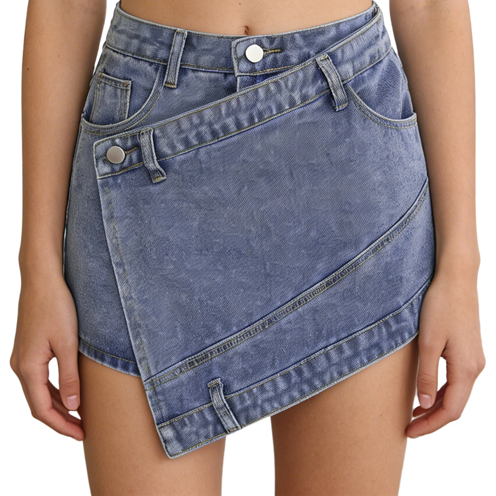 

Women High Waist Denim Culottes Shorts Stylish Front Irregular Overlay Short Skorts Shirts for Daily Casual Office Weekends