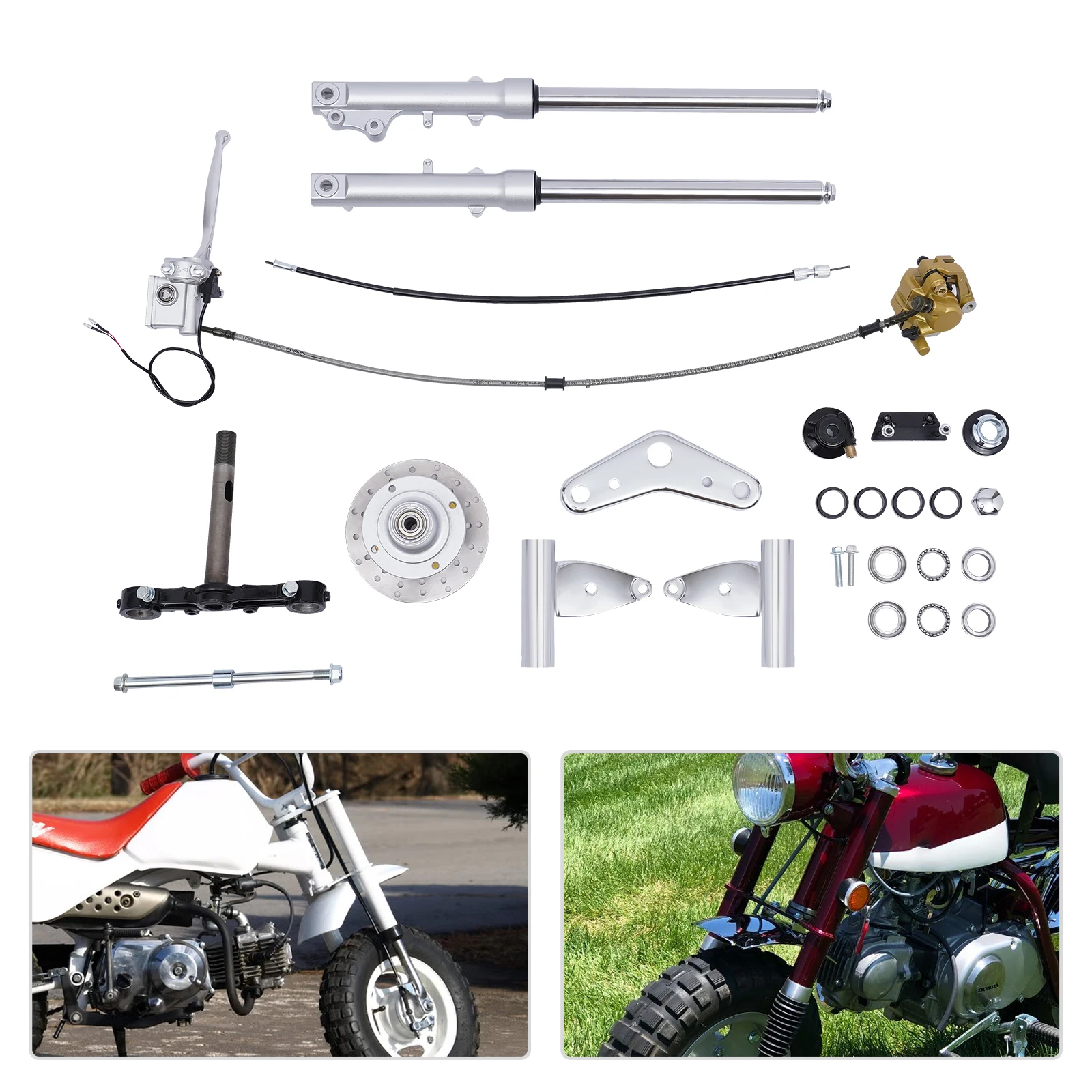 Durable Silver And Black Front Fork With Brake Caliper Disc Kit For Honda Monkey Z250