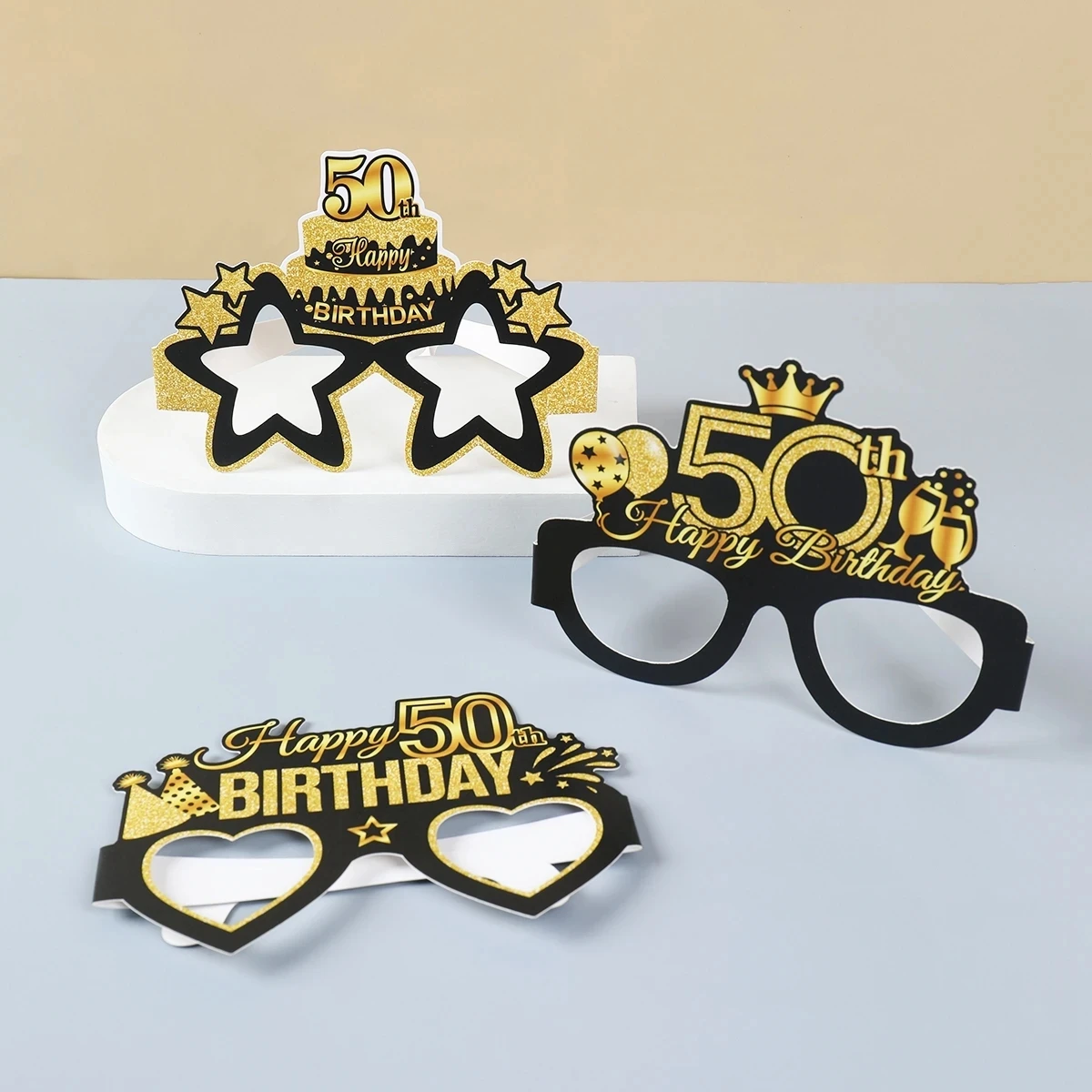 Black Gold Birthday Paper Glasses Happy 18th 40th 50th 60th Birthday Party Decoration Adult 18 40 50Year Funny Photo Props Gifts