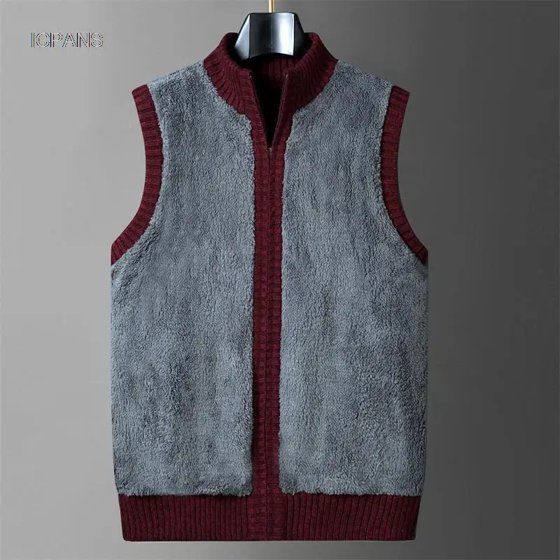 

Fleece Knitted Herren Weste Jackets For Men Vests White Red Black Sleeveless Jacket Pullovers Warm Thicken Sweater 2022