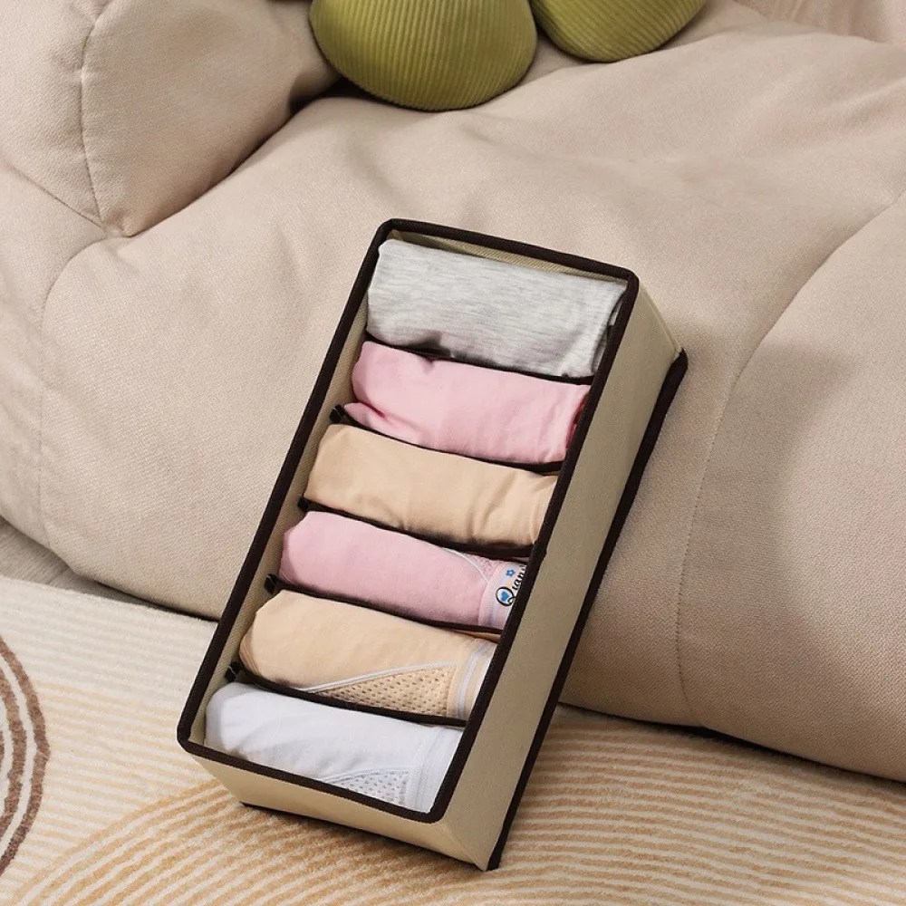 1 Pack 6 Compartment Fabric Underwear Drawer Organizer, Foldable Non-Woven Panties Storage Box, Separate Grid Lingerie Drawer Divider for Panties Briefs Small Intimates